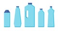 Set of five bottles of household cleaning products in the flat style. Royalty Free Stock Photo